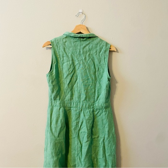 enough about me 100% Linen Jade Green Button Down Sleeveless Midi Dress Size 6 - Picture 4 of 8